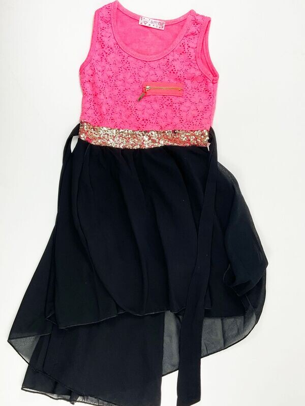 HAPPY STAR - Robe rose sequin doré et tulle noir - 8 ans