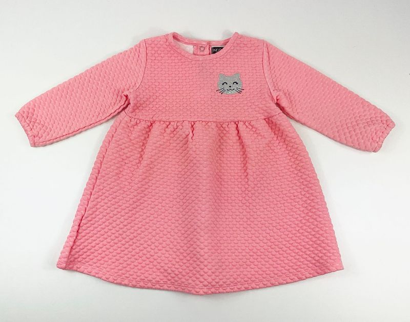 IN EXTENSO - Robe ML rose avec chat argenté - 2 ans