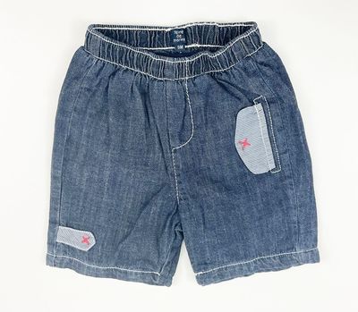 TERRE DE MARINS - Short en denim bleu marine taille élastique - 9 mois