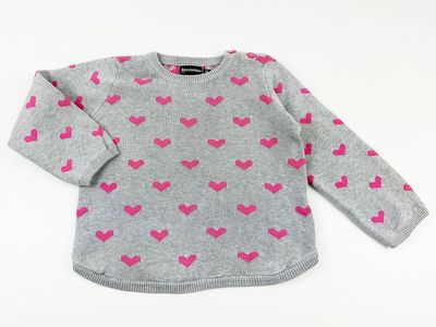 IN EXTENSO - Pull gris col rond avec des cœurs roses - 3 ans