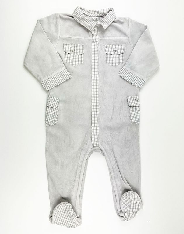 OBAÏBI - pyjama velours gris avec des motifs à carreaux - 18 mois