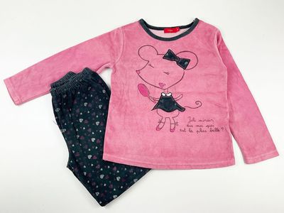 TISSAIA - pyjama 2 pièces velours rose et noir avec souris - 5 ans