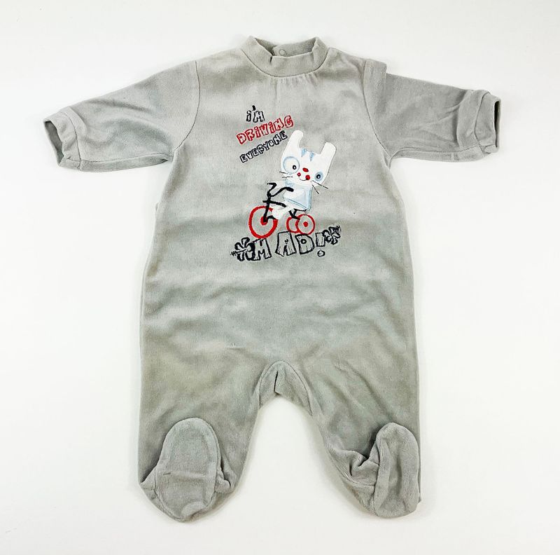 INFLUX - Pyjama en velours gris clair chat à vélo - 3 mois