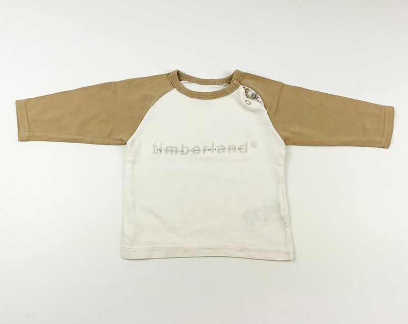 TIMBERLAND - Tee-shirt ML blanc avec manches beige - 3 mois