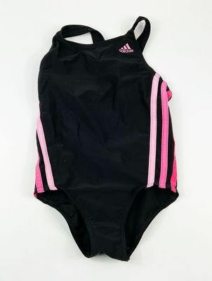 ADIDAS - Maillot de bain 1 pièce noir bandes roses - 6/7 ans