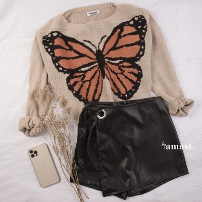 Sweater Butterfly + Falda Short Cuerina