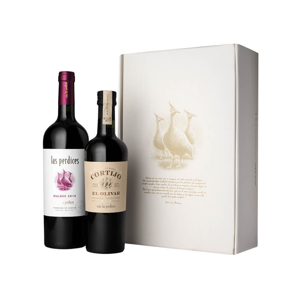 ESTUCHE LAS PERDICES MALBEC + ACEITE OLIVA CORTIJO x500