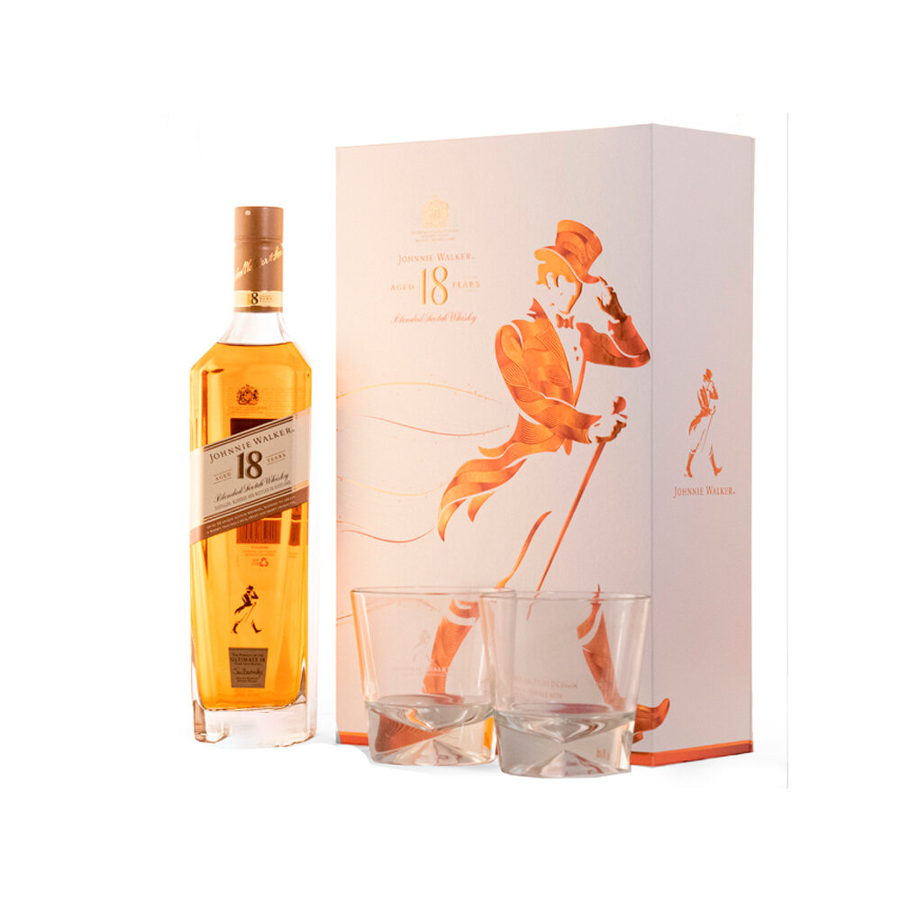 WHISKY JOHNNIE WALKER 18 AÑOS x750 + 2 VASOS