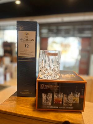 SET MACALLAN 12 AÑOS TRIPLE CASK + VASO WHISKY X4