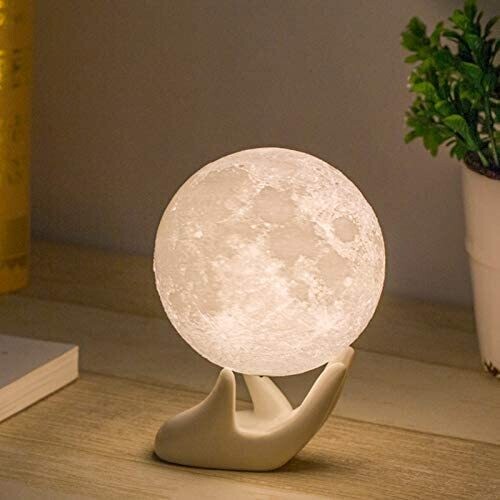 Moon Lamp Moon Light Night Light for Kids Gift for Women USB Charging and Touch Control Brightness 3D Printed Warm and Cool White Lunar Lamp(3.5In moon lamp with stand)