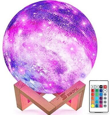 Moon Lamp Kids Night Light, 5.9 Inch Galaxy Lamp 16 Colors LED 3D Star Moon Light with Wood Stand, Touch &amp; Remote Control &amp; USB Rechargeable, Birthday Gift for Baby, Children, Girls, Boys