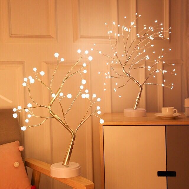 Creative Led Desk Tree Lamp/Copper wire Table Lamps/Battery or USB /Night light for Bedroom Decor