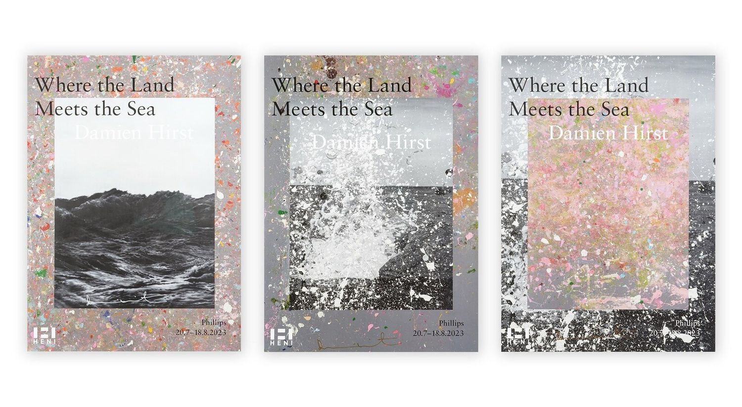 Damien Hirst - Where the Land Meets the Sea (FULL SET OF THREE Signed Posters - Blue, Yellow and Purple Editions)