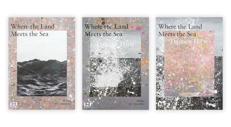 Damien Hirst - Where the Land Meets the Sea (FULL SET OF THREE Signed Posters - Blue, Yellow and Purple Editions)