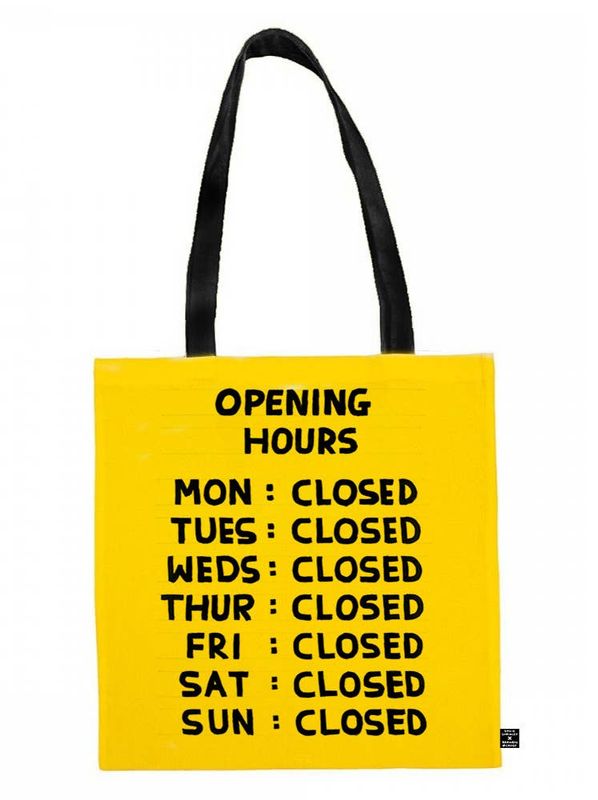 David Shrigley Opening Hours (Tote Bag) tote bag