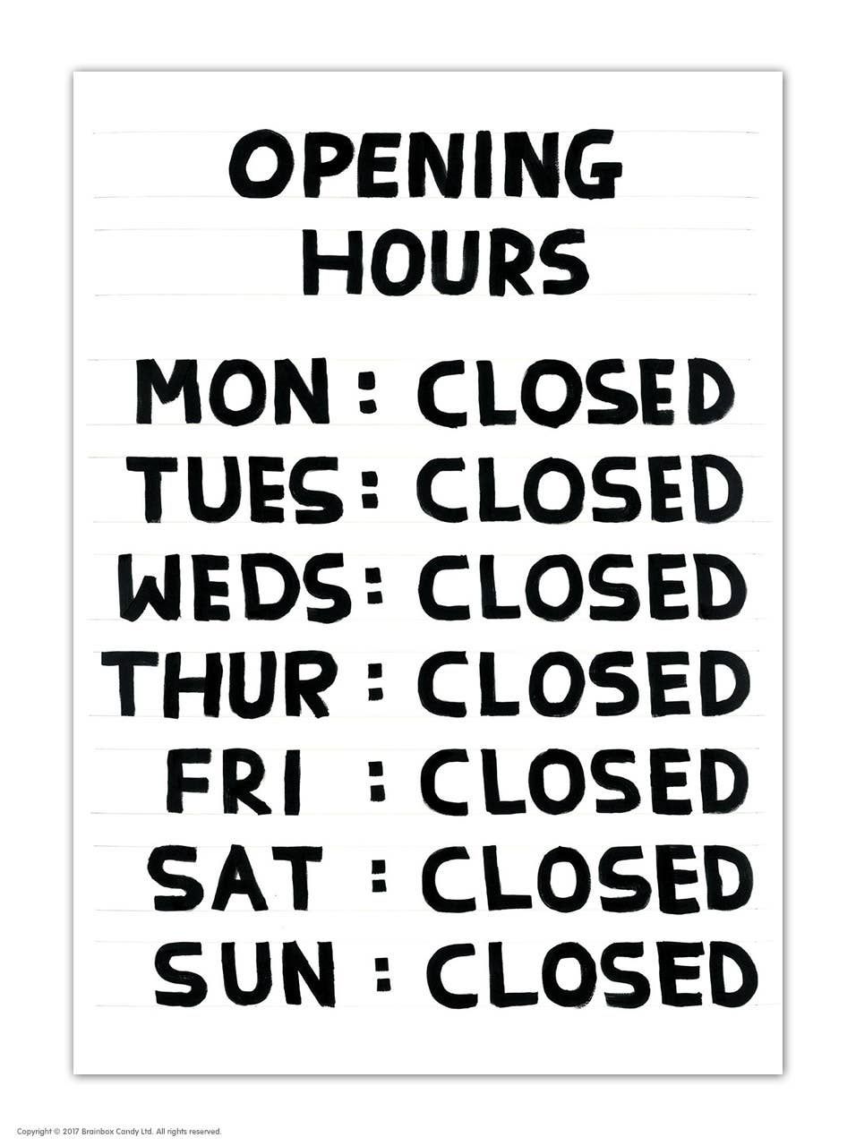 David Shrigley Opening Hours (Postcard) postcard