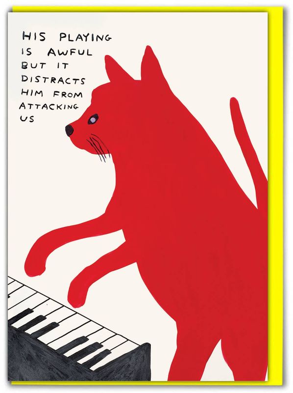 David Shrigley Piano Playing Cat (Greetings Card) greetings card