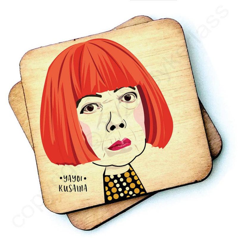 Yayoi Kusama Wooden Handmade Character Coasters Set (6x Coasters) 6x coasters