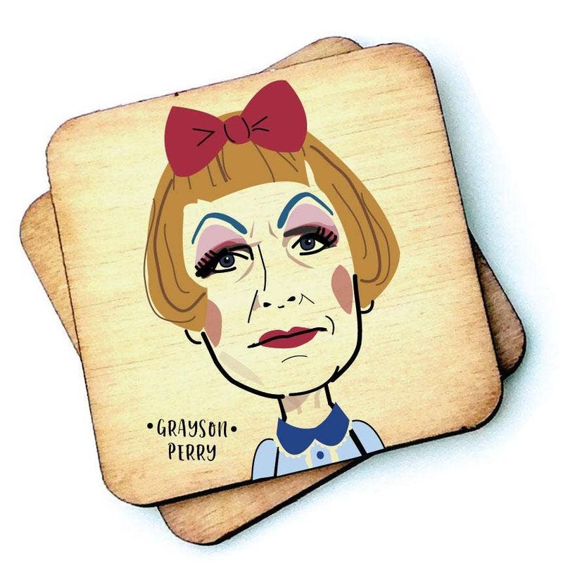 Grayson Perry Wooden Handmade Character Coasters Set (6x Coasters) 6x coasters