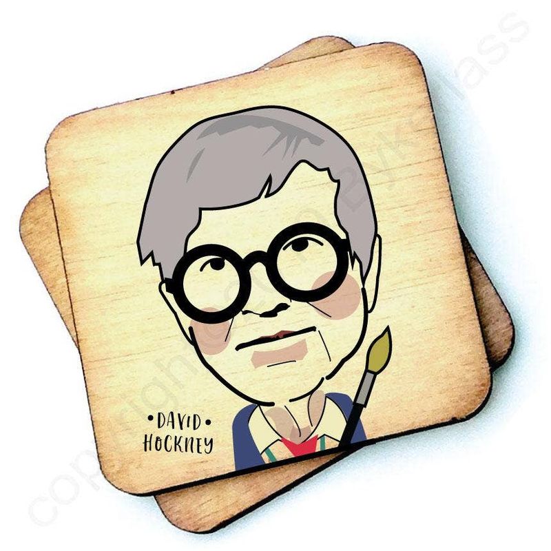 David Hockney Wooden Handmade Character Coasters Set (6x Coasters) 6x coasters