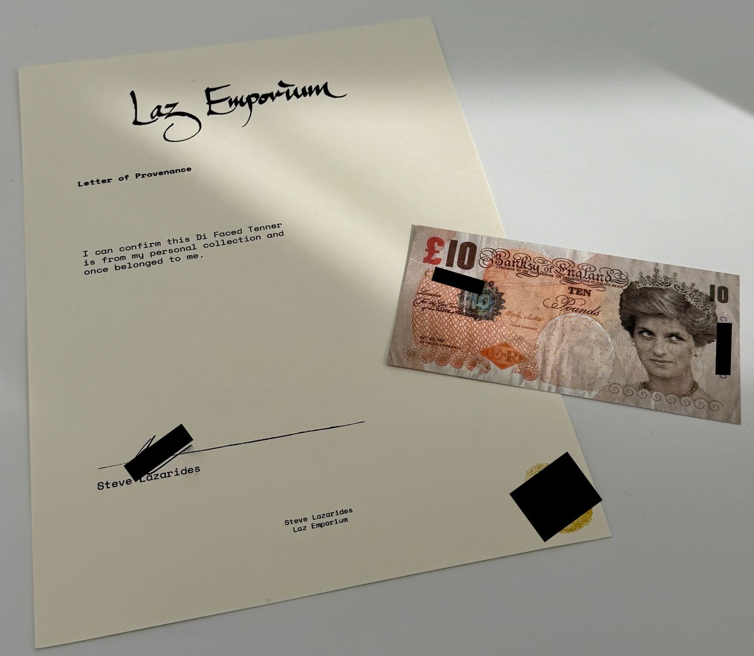 Banksy - Di-Faced Tenner (With Letter of Certification from Steve Lazarides - Banksy’s Former Agent)