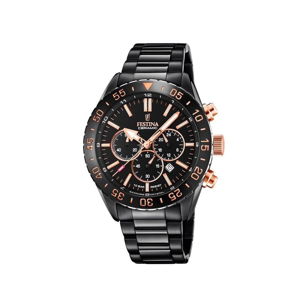 Festina Herren Armbanduhr mit Chronographen in schwarzem Keramik