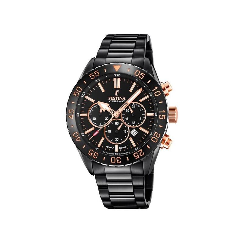 Festina Herren Armbanduhr mit Chronographen in schwarzem Keramik