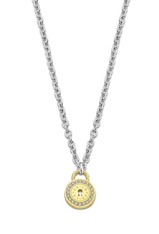 Lotus Style Damen Halskette Edelstahl Kreis golden Strass