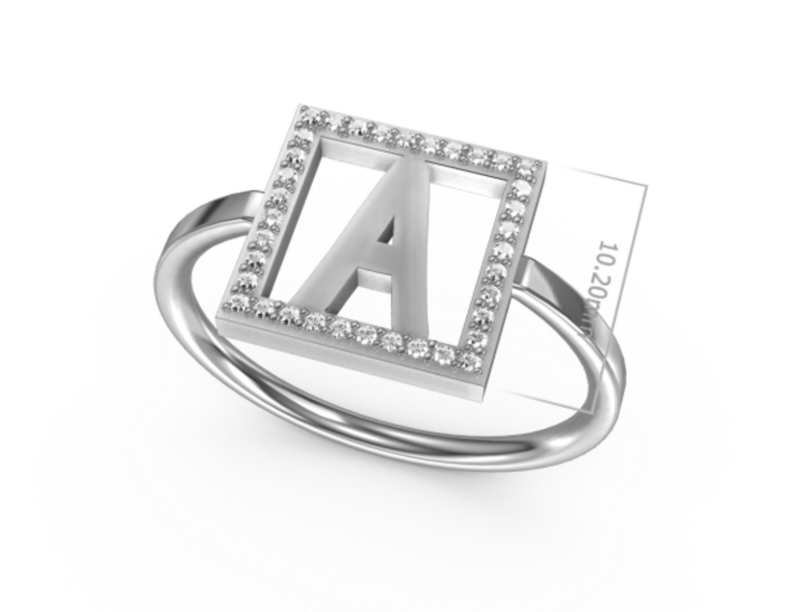 Ring mit beliebigen Buchstaben und Zirkonias // PERSN