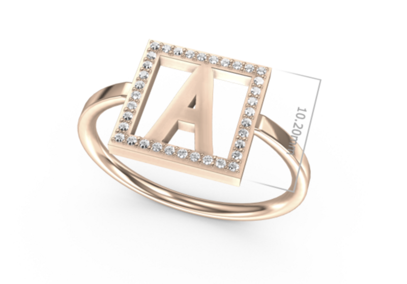 Ring mit beliebigen Buchstaben und Zirkonias // PERSN
