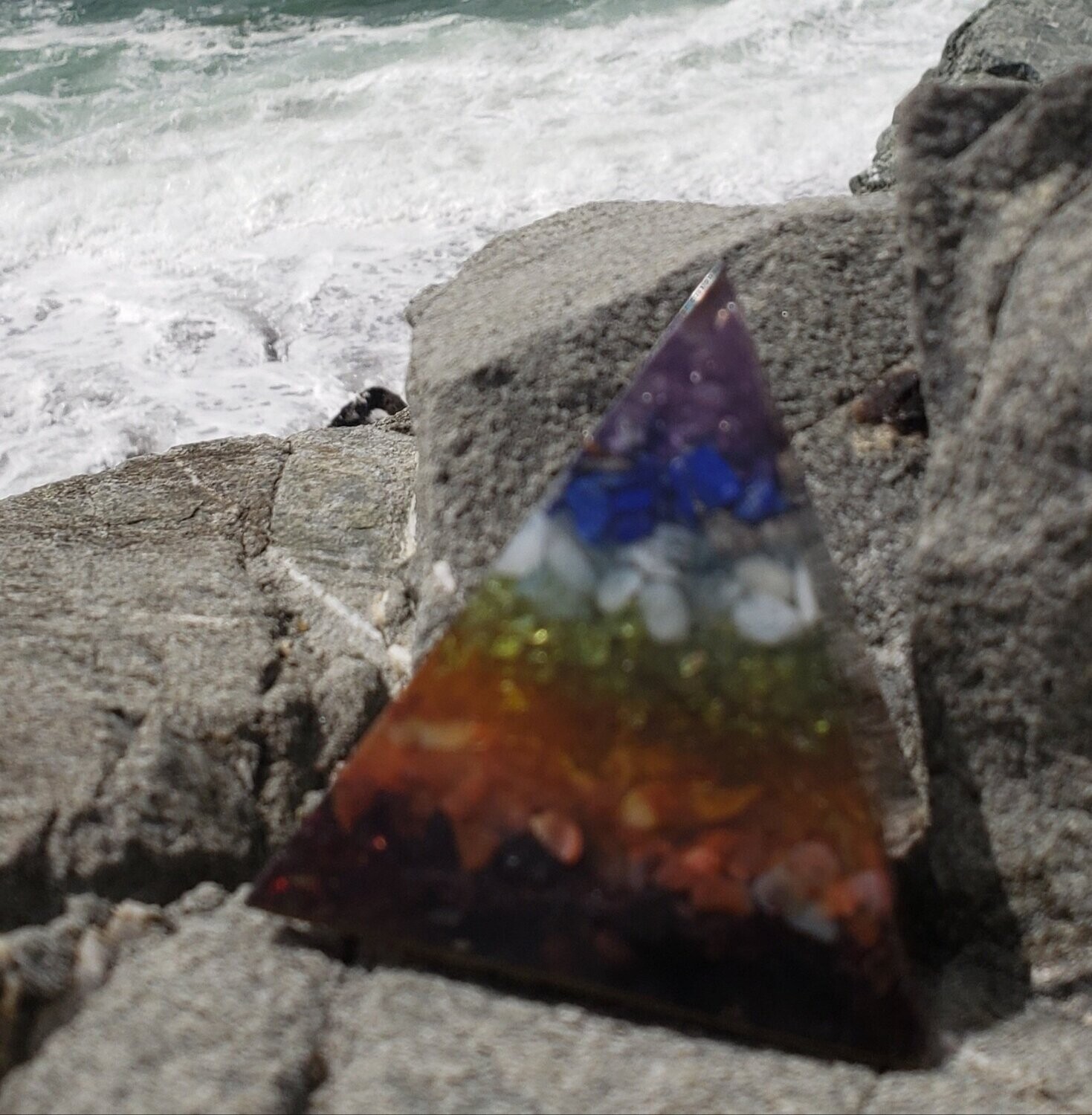 ORGANITE "7 CHAKRA" MIXED GEMSTONE PYRAMID
