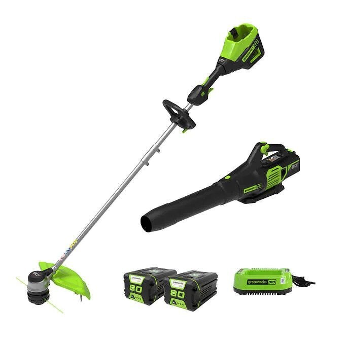 Greenworks 80V Trimmer Blower Combo With Two 2AH Batteries and Charger
