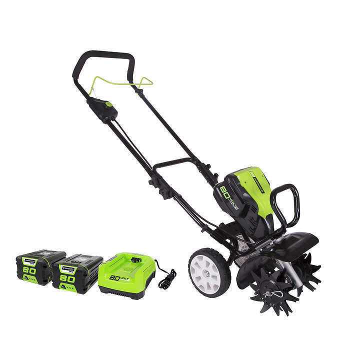 Greenworks 80V 10" Cultivator with Two 2 AH Batteries + Charger