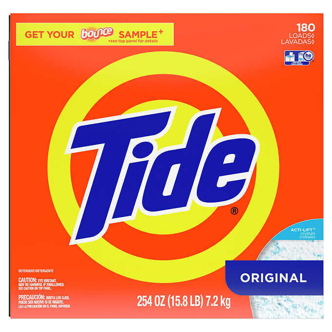 Tide HE Powder Laundry Detergent, Original, 180 loads, 254 oz
