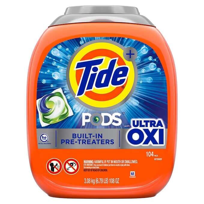 Tide Pods with Ultra Oxi HE Laundry Detergent Pods, 104-count
