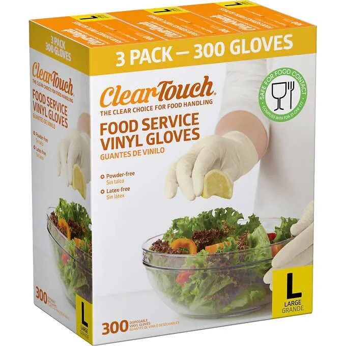 Medline Clear-Touch Vinyl Food Service Gloves, Large, 100-count, 3-pack