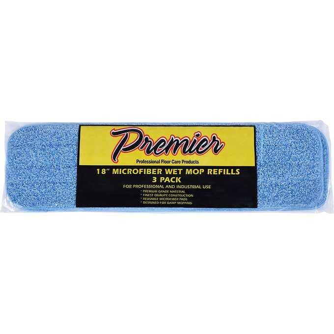 Premier 18" Microfiber Wet Mop Refill, Blue, 3-count