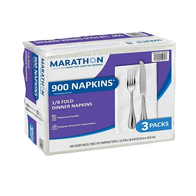 Marathon Dinner Napkin, 1/8 Fold, 2-Ply, 300-count, 3-pack Marathon Dinner Napkin, 1/8 Fold, 2-Ply, 300-count, 3-pack