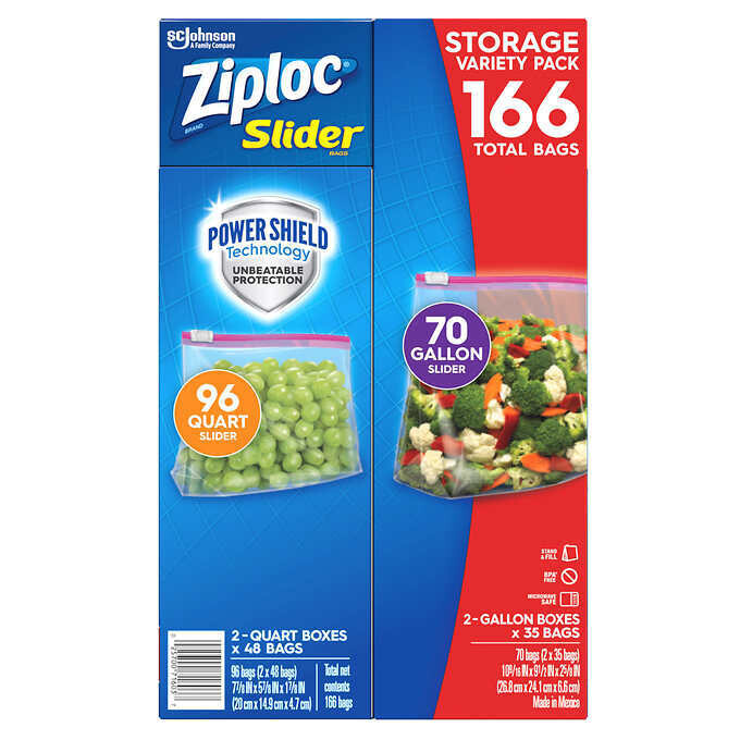 Ziploc Slider Storage Bag, Variety Pack, 166-count