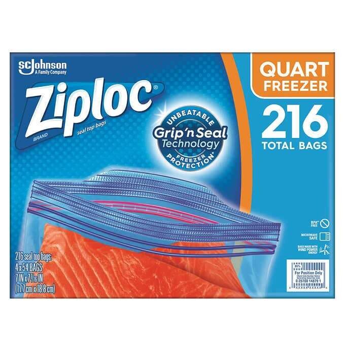 Ziploc Double Zipper Freezer Bag, Quart, 54-count, 4-pack