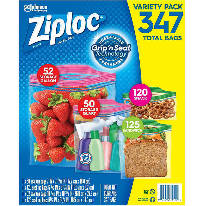 Ziploc Double Zipper Bag, Variety Pack, 347-count Ziploc Double Zipper Bag, Variety Pack, 347-count