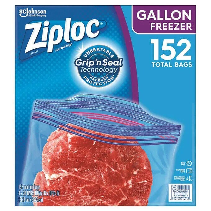 Ziploc Double Zipper Freezer Bag, Gallon, 38-count, 4-pack