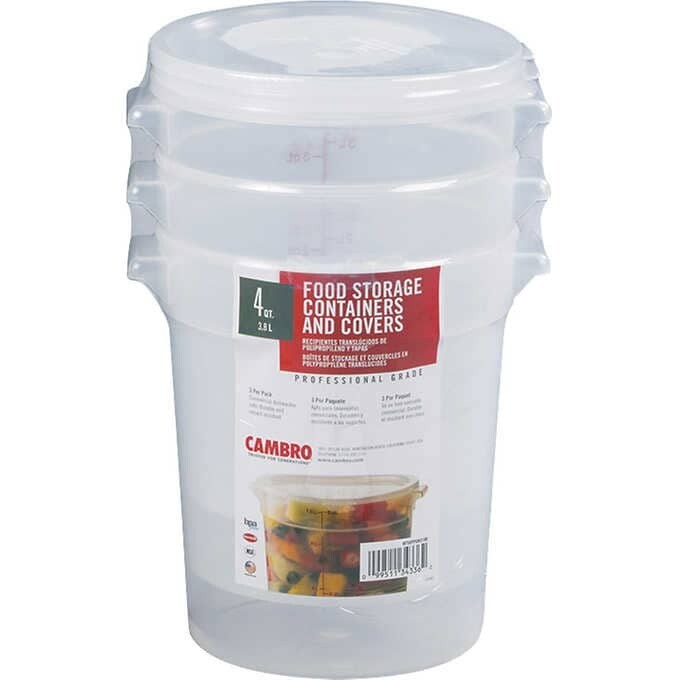Cambro Round 4 Quart Food Storage Container with Lid, 3 ct