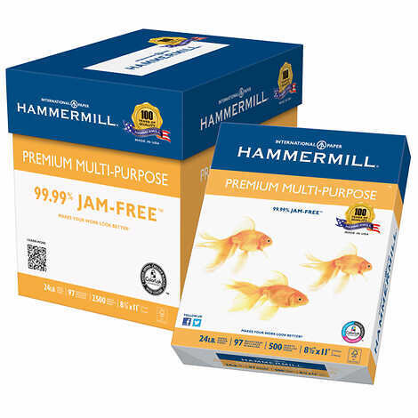 Hammermill Multi-Purpose Paper, Letter, 24lb, 97-Bright, 5 Reams of 500 sheets