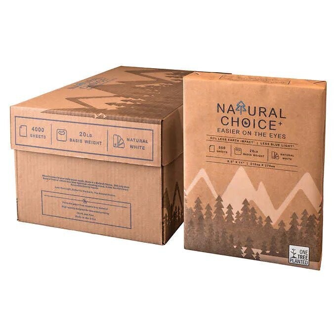 Natural Choice Multi-Purpose Copy Paper, 8.5” x 11” Letter, Natural off-white, 20lb, 8 Reams of 500 sheets