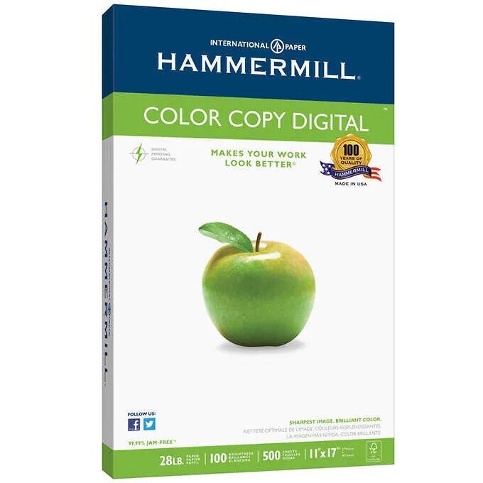Hammermill Color Copy Paper, 11 inch x 17 inch, Photo White, 28lb, 100-Bright, 500 sheets
