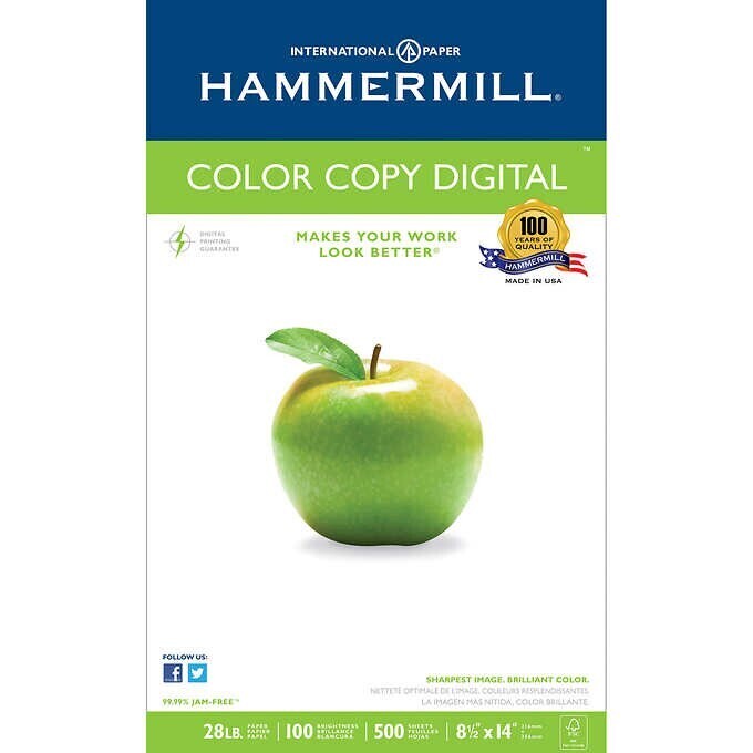Hammermill Color Copy Digital Paper, 8-1/2 x 14, Photo White, 28lb, 100-Bright, 500 sheets