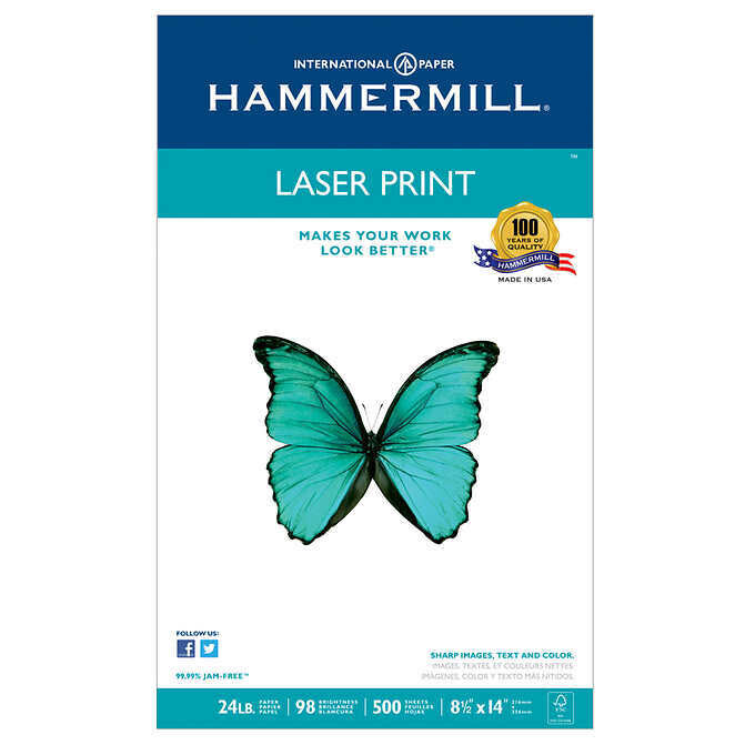 Hammermill Laser Print Paper, Legal, White, 24lb, 98-Bright, 500 sheets