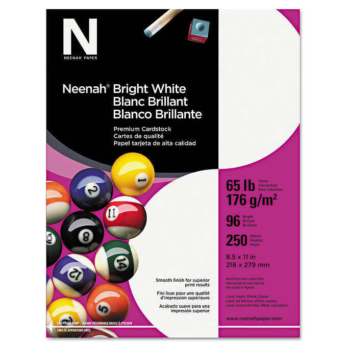 Neenah Card Stock, Letter, Bright White, 65lb, 250 Sheets Neenah Card Stock, Letter, Bright White, 65lb, 250 Sheets