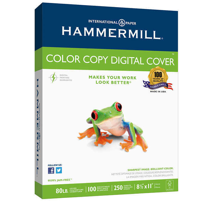Hammermill Color Copy Cover Stock, Letter, White, 80lb, 250 Sheets